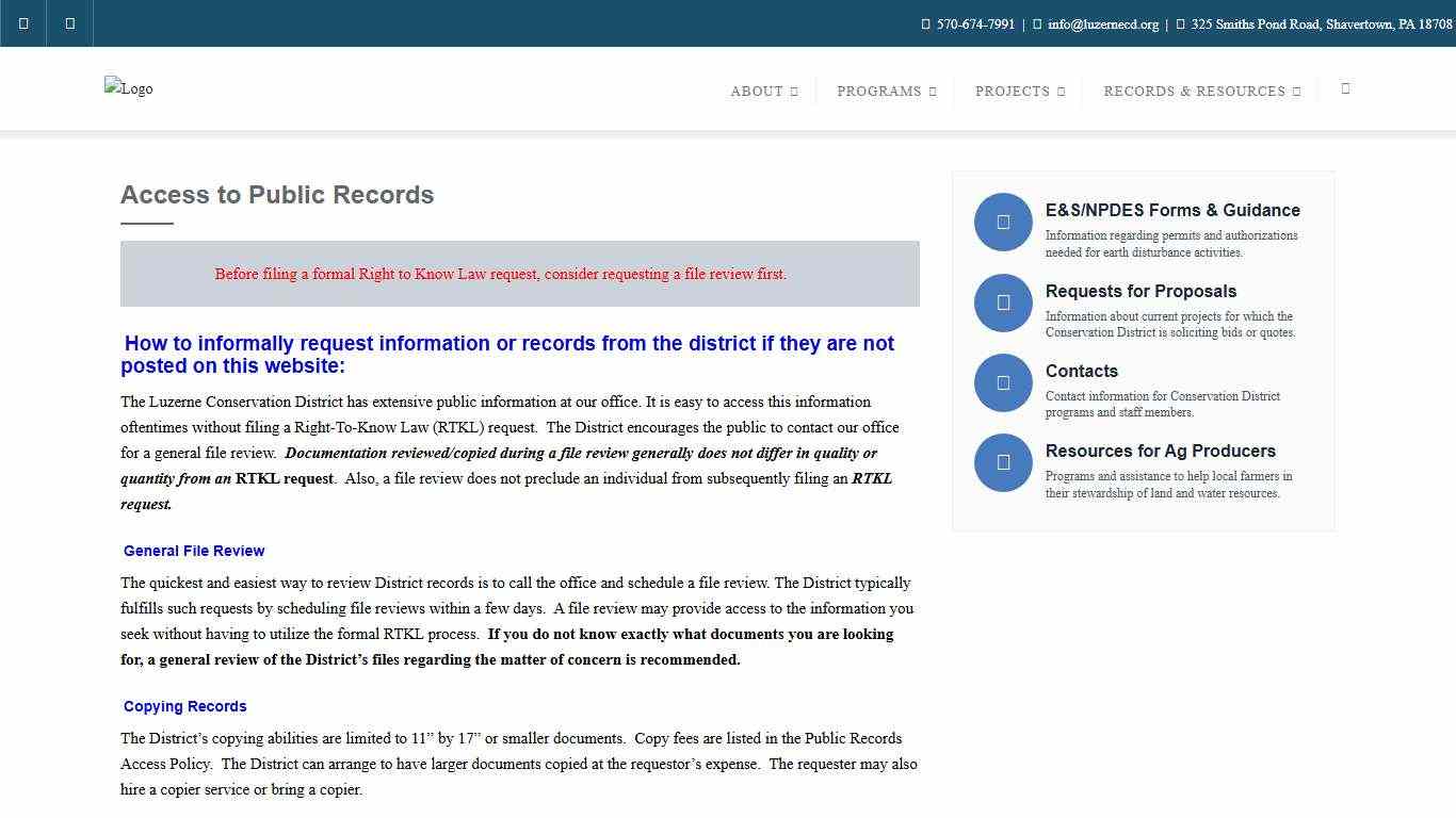 Access to Public Records – Luzerne Conservation District