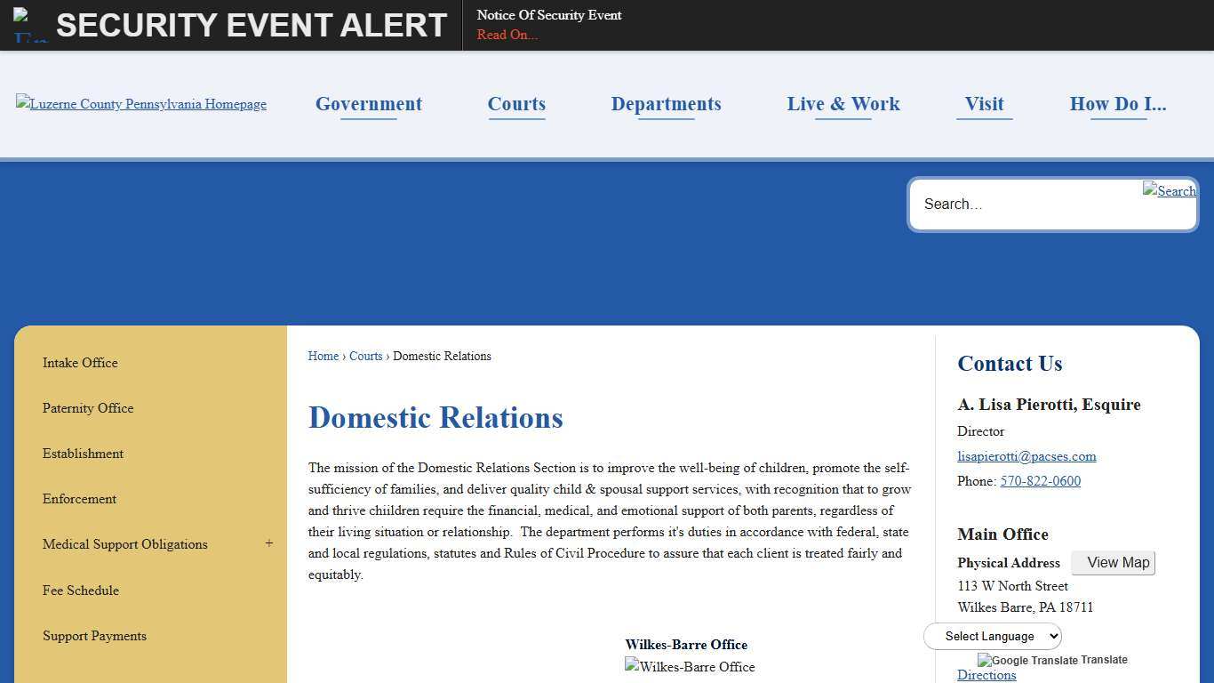 Domestic Relations Luzerne County, PA